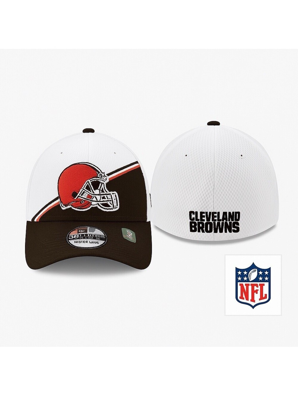 Cleveland Browns New Era 39THIRTY Hat Medium Large NFL Stretch Fit White Brown